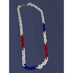 Vintage Monet Chunky Acrylic Chain Link Necklace Red White Blue 33"
